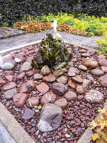 462149 - Perennial garden with stone fountain