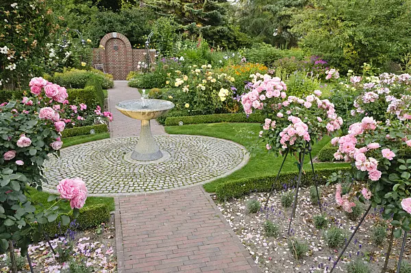 474079 - Rose garden with granite fountain and half standard roses