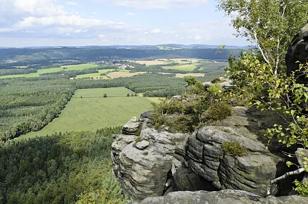 499018 - Sandstone rocks at Lilienstein Mountain, Saxon Switzerland National Park, Germany
