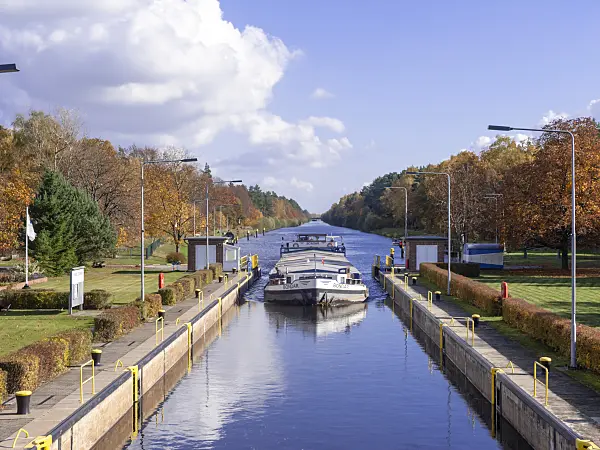 525460 - Schönwalde lock with transport ship, Brandenburg, Germany