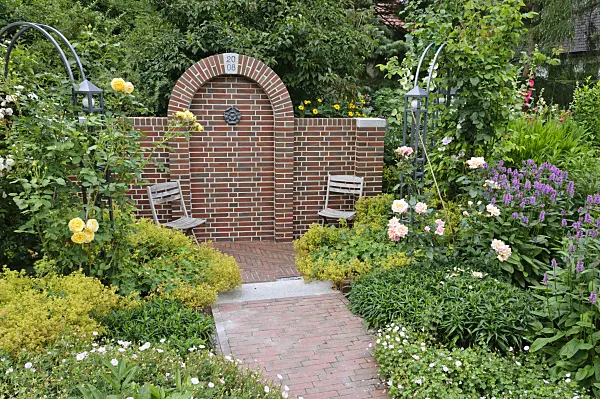 474057 - Seating area in a rose garden