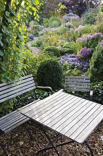 477034 - Seating area in an autumnal garden