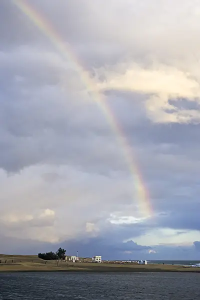 397003 - Shifting sand dunes with rainbow, Maspalomas, Gran Canaria, Spain