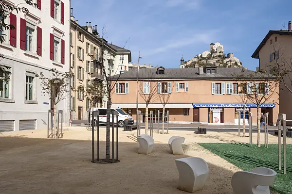453116 - Square at Rue de la Grand Blanche with Notre-Dame-de-Valère in the background, Sion, Switzerland