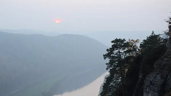 502017 - Sunset above Elbe River, Saxon Switzerland National Park, Germany