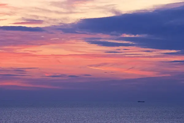 382028 - Sunset with a cargo ship in the distance, Baltic Sea, Germany