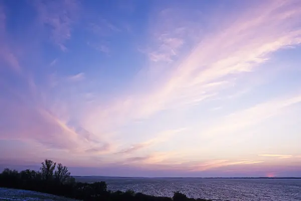 372019 - Sunset with pink cirrus clouds over the Achterwasser, Usedom, Germany