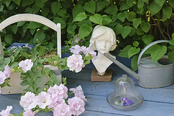 509153 - Table bleue avec décoration de jardin