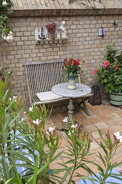 473246 - Terrace of a backyard garden with seating area