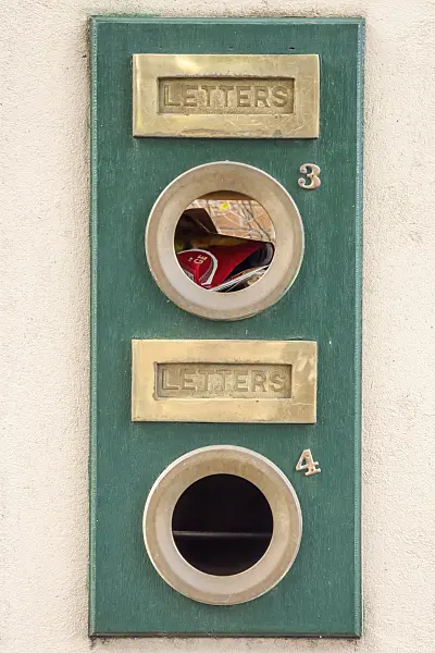 455260 - Turquoise mailbox for letters and newspapers