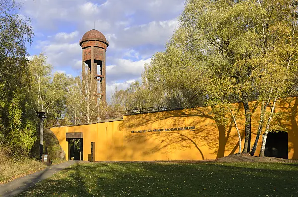 525441 - Water tower on an abandoned railway station, Südgelände Nature Park, Berlin, Germany