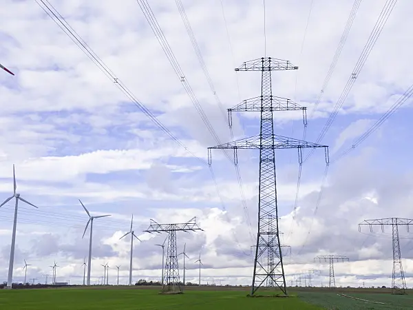 526023 - Wind turbines and high voltage power lines, Brandenburg, Germany