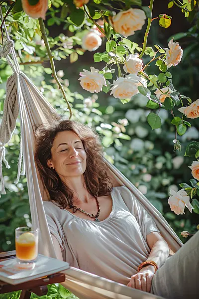 667057 - Woman lying in a hammock