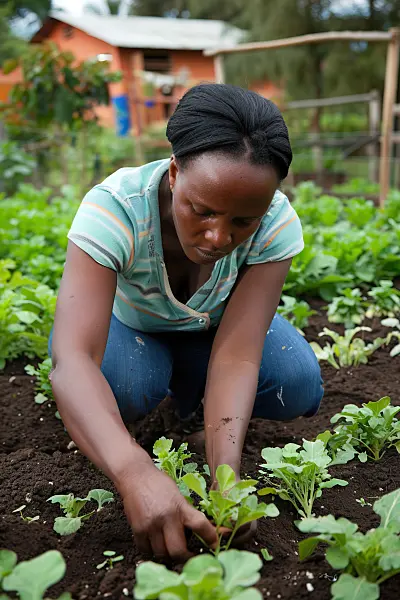 667007 - Woman tending vegetable patch in garden